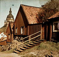 Nuvarande Sandbacksgatan f.d. Stigbergsgatan västerut mot Katarina kyrka 1929.