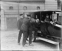 En anhållen man förs in i en polisbil.