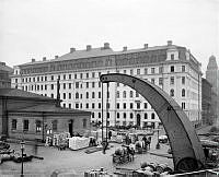 Hellstrandska huset, Hovslagargatan och Tullhuset vid Norra Blasieholmshamnen.