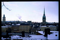 Utsikt från Södermalm mot Gamla Stan med Mälartorget. Tyska kyrkans och Storkyrkans torn.