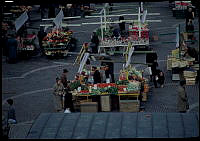 Norrmalm. Försäljning av blommor och grönsaker på Hötorget.