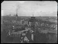 Utsikt från Klevgränd över Katarinahissen, Slussen och Gamla Stan.