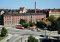 Utsikt vid Södersjukhuset mot Rosenlunds ålderdomshem. Mot nordost. Till höger nödbostadsbebyggelse i kv. Stativet.