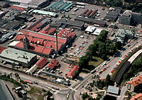 Flygbild över Slakthusområdet, Stockholms stads slakthus mot sydväst.