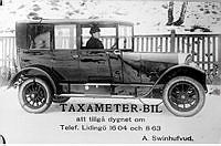 Reklamtryck för Axel Swinhufvuds taxirörelse.