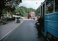 Spårvagn på linje 4 vid ändhållplats Gotlandsgatan, Vitabergsparken. Gotlandsgatan vid Renstiernas Gata, Malmgårdsvägen.