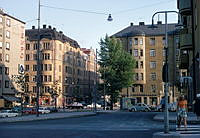 Brännkyrkagatan vid Ludvigsbergsgatan. Mot korsningen Torkel Knutssonsgatan, Hornsgatan.