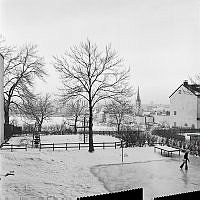 Utsikt norrut över Ivar Los park. I fonden syns Riddarholmen med Riddarholmskyrkan.