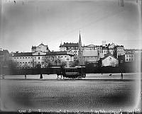 Utsikt från Norra Bantorget norrut med Länsfängelset och Engelska kyrkan.