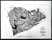 Ritningsförslag till byggnadsplan för viss del af Finspong av P. Hallman 1907.