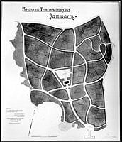 Ritningsförslag till tomtindelning vid Hammarby av P. Hallman 1907.