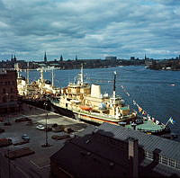 Isbrytare vid kaj i Stadsgårdshamnen: finska Tarmo och Sampo och, närmast, svenska Tor.