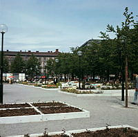 Planteringar och folkliv i Kungsträdgården. Vy åt norr.