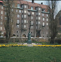 Parken norr om Borgarskolan (nuv. Ellen Keys Park) med Sigrid Fridmans staty av Ellen Key.