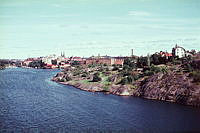 Utsikt från Essingeleden, Gröndalsbron mot öster. Gröndal t.h. och i fonden Reimersholme.