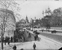 Stockhomsutställningen 1897. Vy över Djurgårdsvägen.