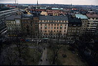 Utsikt från Hedvig Eleonora kyrka österut mot Djurgården. I förgrunden Hedvig Eleonora kyrkogård.