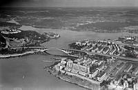 Flygbild över Traneberg och Fredhäll med Tranebergsbron.