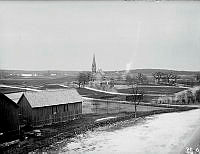 Kv. Fältprästen. Utsikt från Karlavägen mot Gustaf Adolfs kyrka.