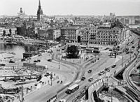 Slussen under ombyggnaden: Karl Johans Torg och Gamla Stan i bakgrunden.