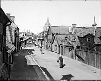 Stigbergsgatan västerut med Katarina kyrka i fonden. Stigbergsgatan 17 t.h.