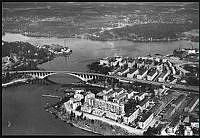 Flygbild över Fredhäll, Kristineberg och Tranebergsbron, mot norr.