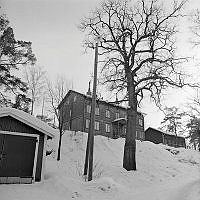 Gula villan med uthus vid Mörtviken. Arbetarbostäder tillhörande Vintervikens fabriker.