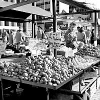 Torgstånd med potatis på Hötorget.