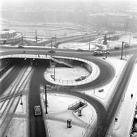 Utsikt över Slussen mot Kornhamnstorg. Från Katarinahissen.