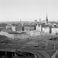 Utsikt över Slussen mot Mälartorget, Kornhamnstorg och Slussplan.