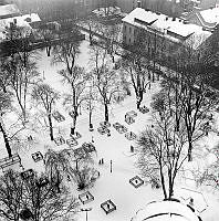 Utsikt från Katarina kyrktorn. Kyrkogården, Katarina Västra Kyrkogata och kv. Sturen Större med fd Katarina realskola.