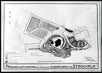 Förslag till utvidgning mot öster av stadsplanen för Stockholm av arkitekt Hallman 1907.