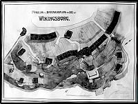Förslag till byggnadsplan för del av Wikingsborg i Nacka av arkitekt Hallman 1908. Vy från NNV.
