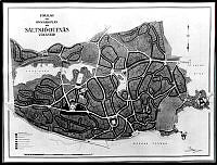 Ritningsförslag till byggnadsplan för Saltsjö-Duvnäs villastad av P. Hallman 1908.