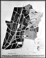 Ritningsförslag till stadsplan för municipalsamhället Ryd i Småland av P. Hallman 1914.