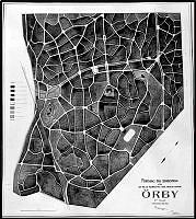 Ritningsförslag till stadsplan för del av ägorna till Örby säteri av P. Hallman 1910.