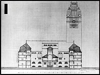 Tävlingsförslag, fasadritning till nytt rådhus på Eldkvarnstomten.