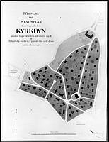Ritningsförslag till stadsplan över Kyrkbyn i Uppsala län av P. Hallman 1916.