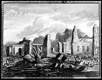 Fotografi av gouache föreställande palatset Makalös efter branden, av A.F. Cederholm från 1825.