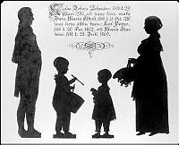 Silhuettklippning, porträtt av Niclas Johan Telander med hustru och 2 barn.