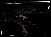 Flygfoto från nordost över Norra Ängby. I förgrunden Vultejusvägen och Norra Ängby folkskola.