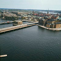 Utsikt från Stadshustornet mot Centralbron, Riddarholmen och Gamla Stan.