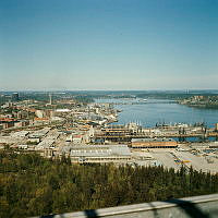 Utsikt från Kaknästornet över Frihamnen åt norr.