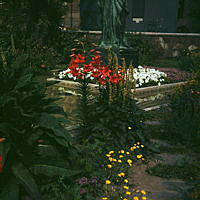 Blommor vid Sigrid Fridmans skulptur av Ellen Key i Borgarskolans park (nuv. Ellen Keys Park).