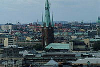 Utsikt från Storkyrkans torn över Norrmalm mot nordväst. I mitten Klara kyrka.