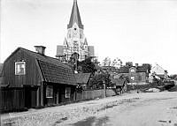 Vita Bergen. Skånegatan 114-116 och Sofia kyrka under byggnad. (Dåv. kv. Barnängen Mindre, nuv. kv. Stenkolet).