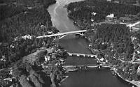 Flygbild över parti av Stocksund med Stocksundsbron.