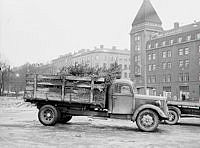 Norra Bantorget mot Vinterpalatset. En lastbil med julgranar i samband med julgransförsäljning på torget.