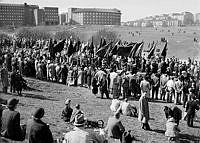 Ladugårdsgärdet. Socialdemokraternas traditionella demonstrationståg, första maj, vandrade från Humlegården till Gärdet.