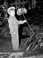 En pojke, vid namn Håkan, håller i en stor Agapanthus.